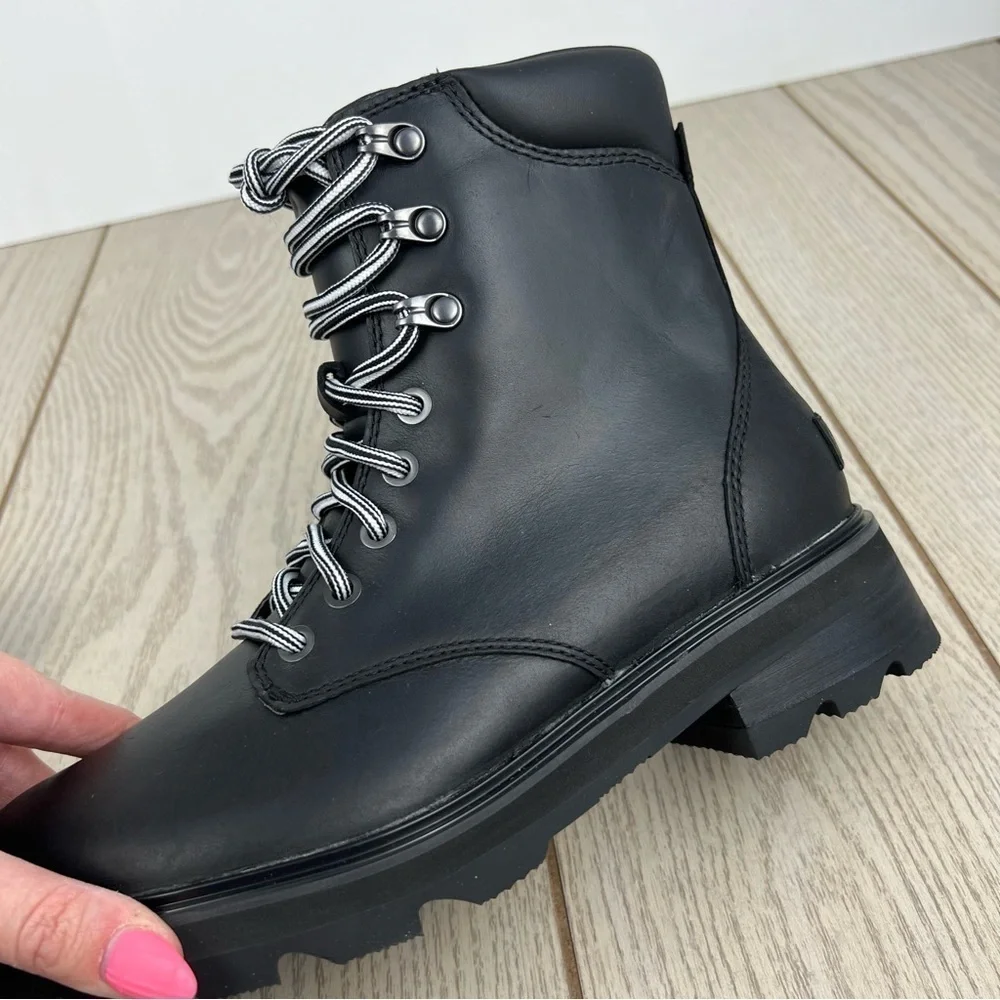Sorel Women's Lennox Leather Lace-Up STKD WP Boots US8.5 Black / Sea Salt $190